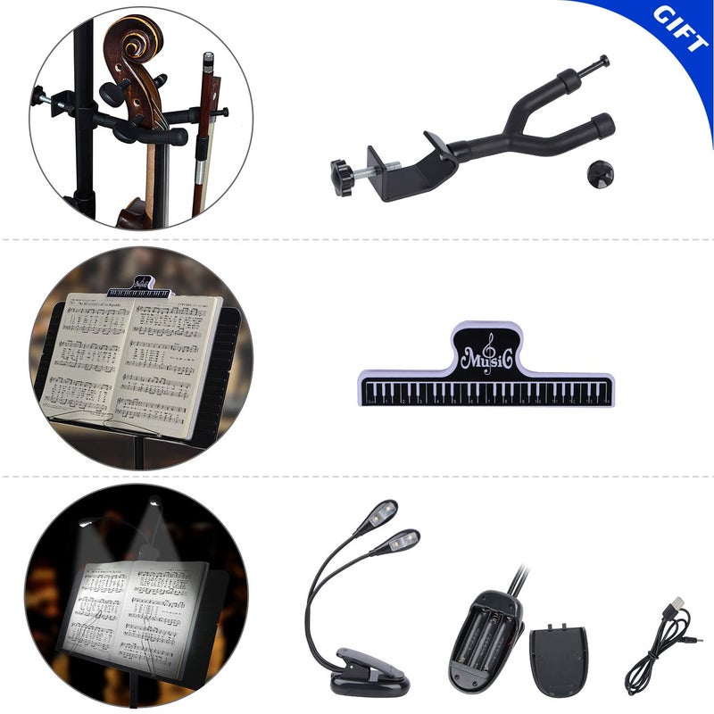 Klvied Portable Folding Sheet Music Stand with Violin Hanger, Black - Image 4